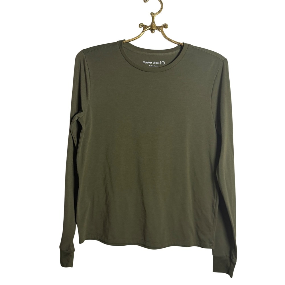 Outdoor Voices Womens Long Sleeve T-Shirt Olive Green Activewear Size S RN147908